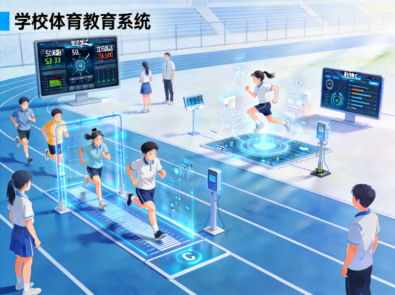 学校体育教育系统 - 学生在智慧操场进行体能测试